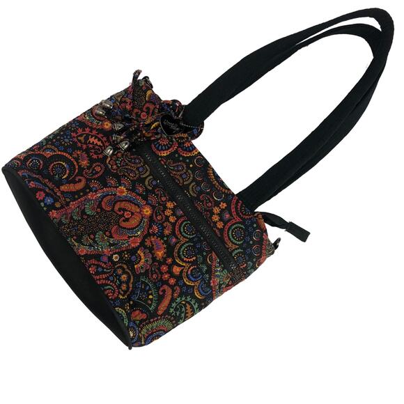 Donna Sharp purse Royal Paisley Tote Black & Multi Color plus Charm - Picture 1 of 10